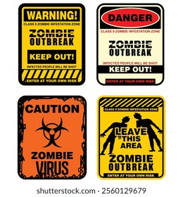 Warning, zombie outbreak, restricted area, sign vector