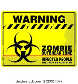 Advertencia, zona de brote de zombis. Personas infectadas. Vector