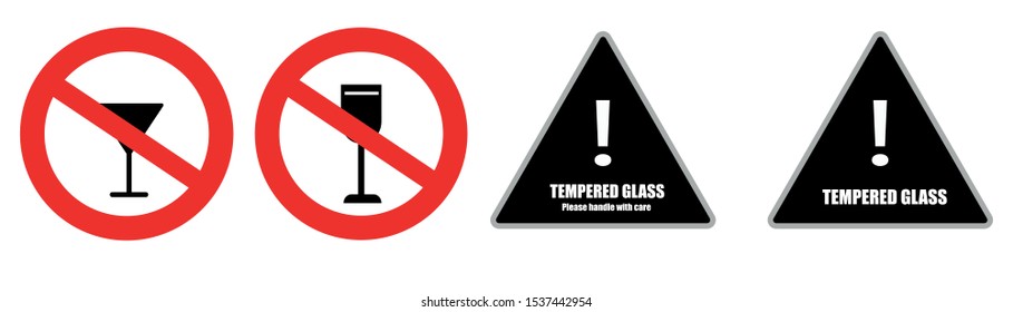 warning.breakable glass warning sign, red on white background.vector set