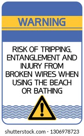 Warning.Communication lines.
Risk of tripping,entanglement and injury from broken wires when using the beach or bathing.