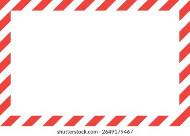 Um quadro com padrão de aviso apresentando listras diagonais vermelhas e brancas. A borda inclui um espaço em branco em branco, projetado para conter mensagens importantes.