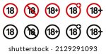 warnings minors 18 years, black red badges white,  illustration