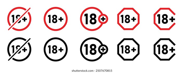 warnings minors 18 years old, black and red icons, illustration of century restriction