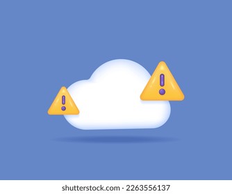 warnings or notifications. the concept of cloud storage, cloud server, and cloud database error. danger sign. 3D icon or symbol. 3D and realistic concept design. vector elements