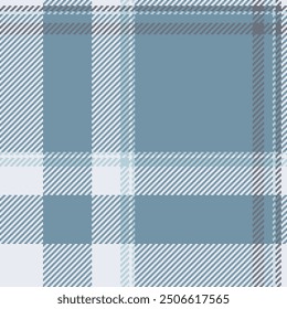 Warp check seamless background, canvas tartan plaid fabric. Fade pattern textile vector texture in cyan and white colors palette.