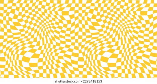 Warp Checkerboard Nahtlose Muster. Groovy verzerrter, karierter Hintergrund. Vector Psychedelic Y2K Textur