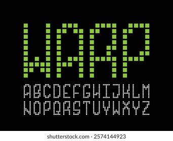 Warp Font. Retro 8-Bit Typeface. Set of Pixelated Latin Capital Letters and Numbers. Vector Illustration.