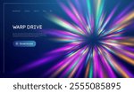 Warp tunnel speed of light technology background. Neon light futuristic beams. Warp drive vector background.