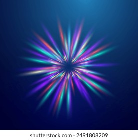 Warp tunnel speed of light technology background. Neon light futuristic beams. Warp drive vector background.