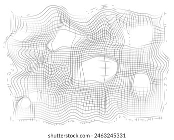 The warp and weft,  Fisherman rope net vector, fragile with broken threads and frayed edge background, Distorted the time-space curvature, vector illustration.