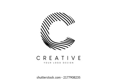 Diseño del logotipo "Warp Zebra Lines Letter C" con líneas negras y blancas y vectores de iconos creativos. Ilustración del logotipo de la carta de líneas de socorro.