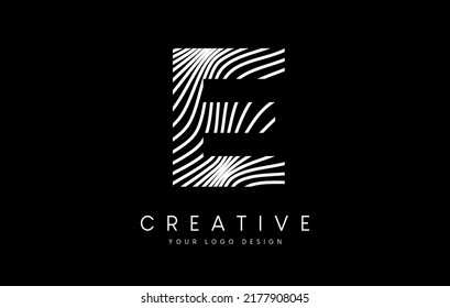 Warp Zebra Lines Letter E logo Design with Black and White Lines and Creative Icon Vector. Relief Lines Letter Logo Illustration.