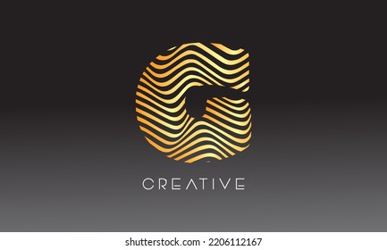 Warp Zebra Lines Letter G logo Design with Golden Lines and Creative Icon Vector. Relief Lines Letter Logo Illustration.