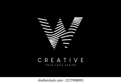 Warp Zebra Lines Letter W logo Design with Black and White Lines and Creative Icon Vector. Relief Lines Letter Logo Illustration.