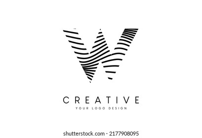 Warp Zebra Lines Letter W logo Design with Black and White Lines and Creative Icon Vector. Relief Lines Letter Logo Illustration.