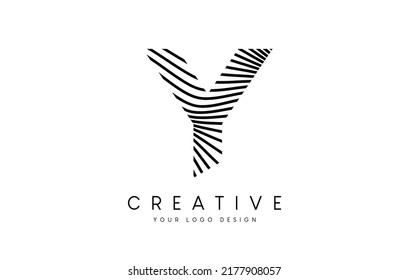 Warp Zebra Lines Letter Y logo Design with Black and White Lines and Creative Icon Vector. Relief Lines Letter Logo Illustration.