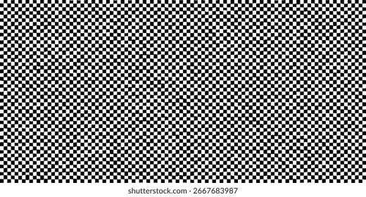 Padrão quadriculado preto e branco deformado. Grade distorcida do tabuleiro de xadrez criando um efeito de ilusão ótica. Fundo ondulado para retro, psicodélico, projetos visuais. Ilustração vetorial abstrata.