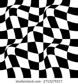 Patrón de ilusión óptica de tablero de ajedrez deformado: textura de cheque en blanco y negro distorsionada Abstractas, fondo de tablero de ajedrez geométrico ondulado para diseño moderno, marca y Gráficos para video