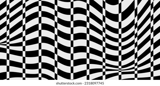 Warped chessboard. Dynamic composition, geometric background for covers, banners, leaflets, posters, wallpaper for a blog or social media story.