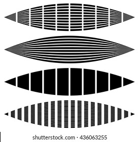 Warped, distorted rectangles, vertical, horizontal lines. Set of different EQ, equalizer shapes, elements.