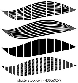 Warped, distorted rectangles, vertical, horizontal lines. Set of different EQ, equalizer shapes, elements.