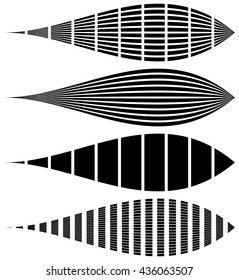 Warped, distorted rectangles, vertical, horizontal lines. Set of different EQ, equalizer shapes, elements.