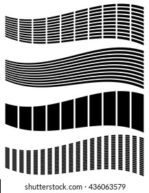 Warped, distorted rectangles, vertical, horizontal lines. Set of different EQ, equalizer shapes, elements.