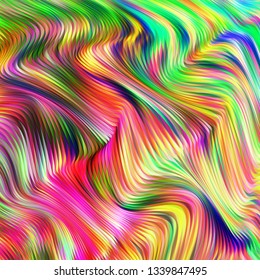 Warped lines colorful vector background. Contemporary creative template with wavy stripes. Curly stripes fantasy cute texture. Candy colors.  Optical effect. Abstract surreal composition.