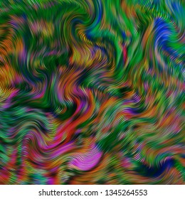 Warped lines colorful vector background. Contemporary creative template with wavy stripes. Curly stripes fantasy cute texture. Optical effect. Abstract surreal composition. 