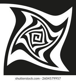 Warped square spiral. Abstract optical effect. Black white geometric. Vector background.