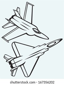 Warplane fighter isolated on blue background