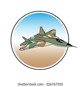 warplane label. attacking fighter in the sky
