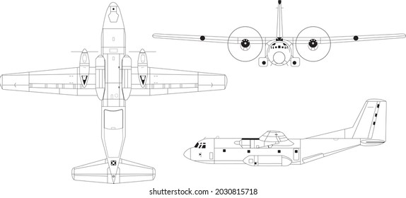 Warplane view in 3 different directions Vector drawing