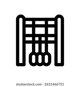Warp-weighted loom. Editable stroke vector icon.