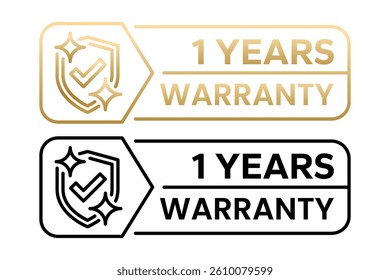 Warranty 1, 2, 3, 4, 5, 6, 7, 8, 9, 10 years months days hour label, logo, badge, icon, sticker, emblem, stamp, symbol, black, golden, flat vector, isolated illustration.