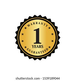 Warranty 1 year label gold and black style.  Icon Vector Illustration