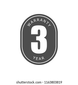 Warranty 3 year word on ellipse badge vector. Simple design, minimalist style, black and white color.