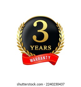 Warranty 3 years isolated vector label on white background. Guarantee service icon template