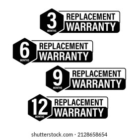 Warranty Abstract, : 3 Months, 6 Months Nine Months And 12 Months Replacement Warranty Vector Icon Set