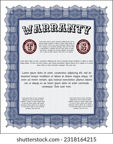 Warranty. Artistry design.  With background.  Detailed.  Blue color.