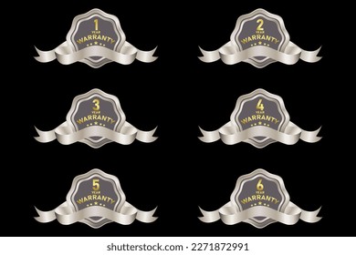 Warranty badge design elements collection, with premium silver color, seals, medals, shields, badges, scrolls and ornaments