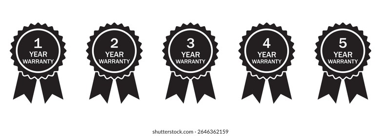 Warranty Badge Icon Set – 1 to 5 Years Shield Label Collection in Minimal Vector Style
