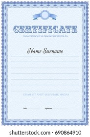 Warranty blank template. Empty text area and tangier texture in the frame border. Monochrome color gamma