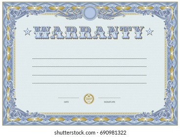 Warranty blank template. Empty text area and tangier texture in the frame border. Two color gamma