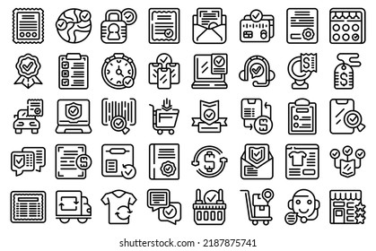 Warranty Card Icons Set Outline Vector. Easy Money. Free Card