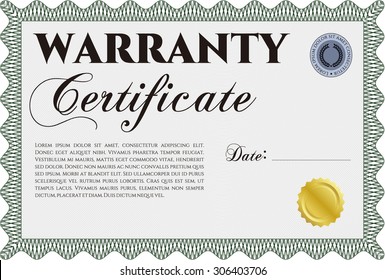 Warranty Certificate. With background. Complex frame. Very Detailed. 