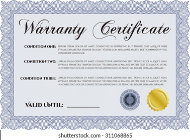 Warranty Certificate. With background. Complex frame. Very Detailed. 