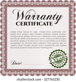 Certificado de garantía. Con un fondo complejo. Diseño retro. Marco complejo. 
