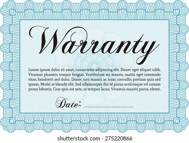 Warranty Certificate. With complex background. With sample text. Very Customizable. 