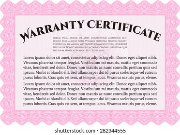 Warranty Certificate. Complex border design. Retro design. With complex background. 